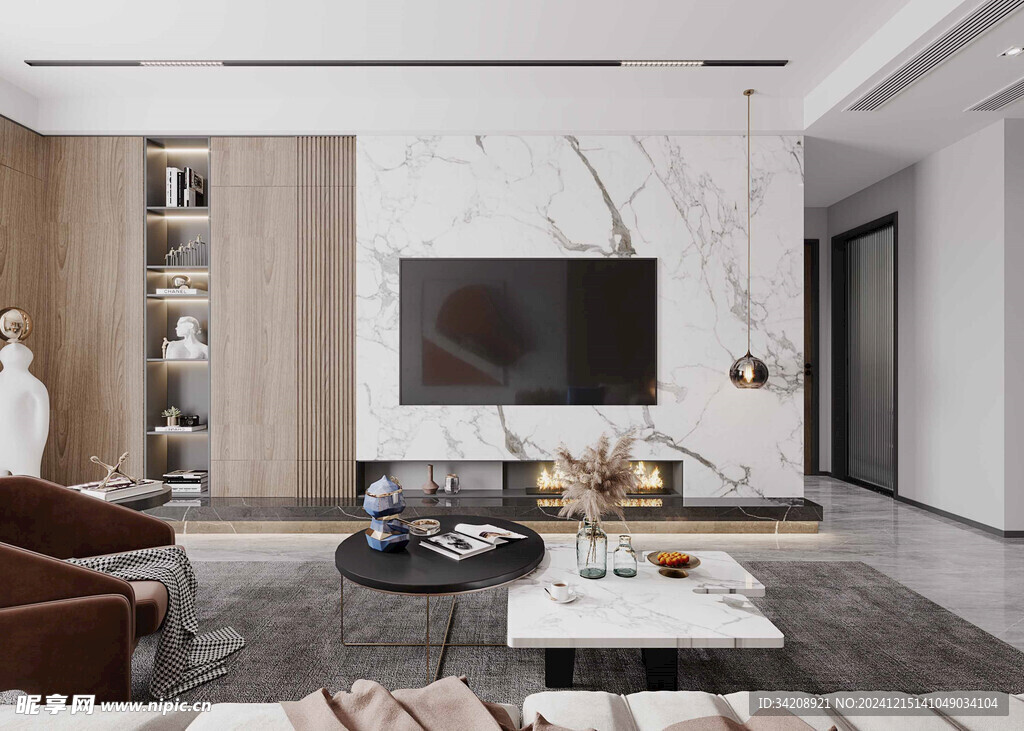 电视机满墙柜客厅装饰现代简约风