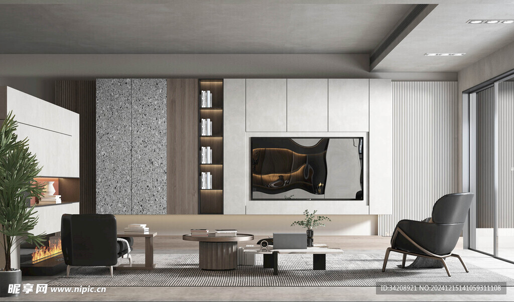 电视机满墙柜客厅装饰现代简约风