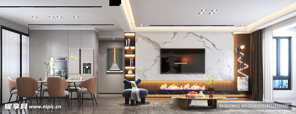 电视机满墙柜客厅装饰现代简约风