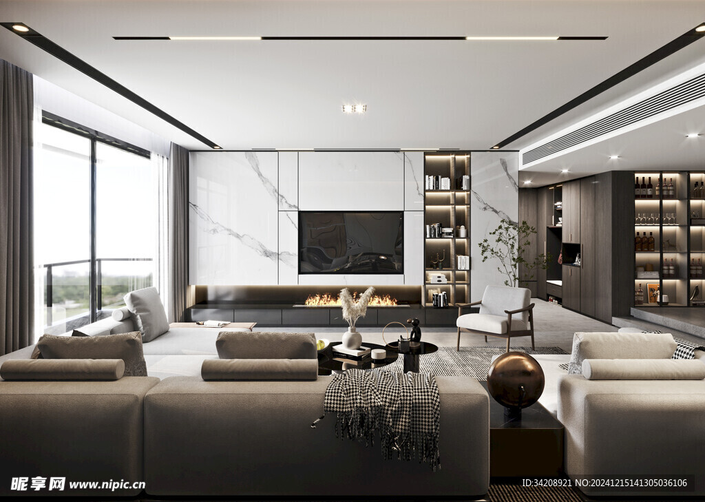 电视机满墙柜客厅装饰现代简约风