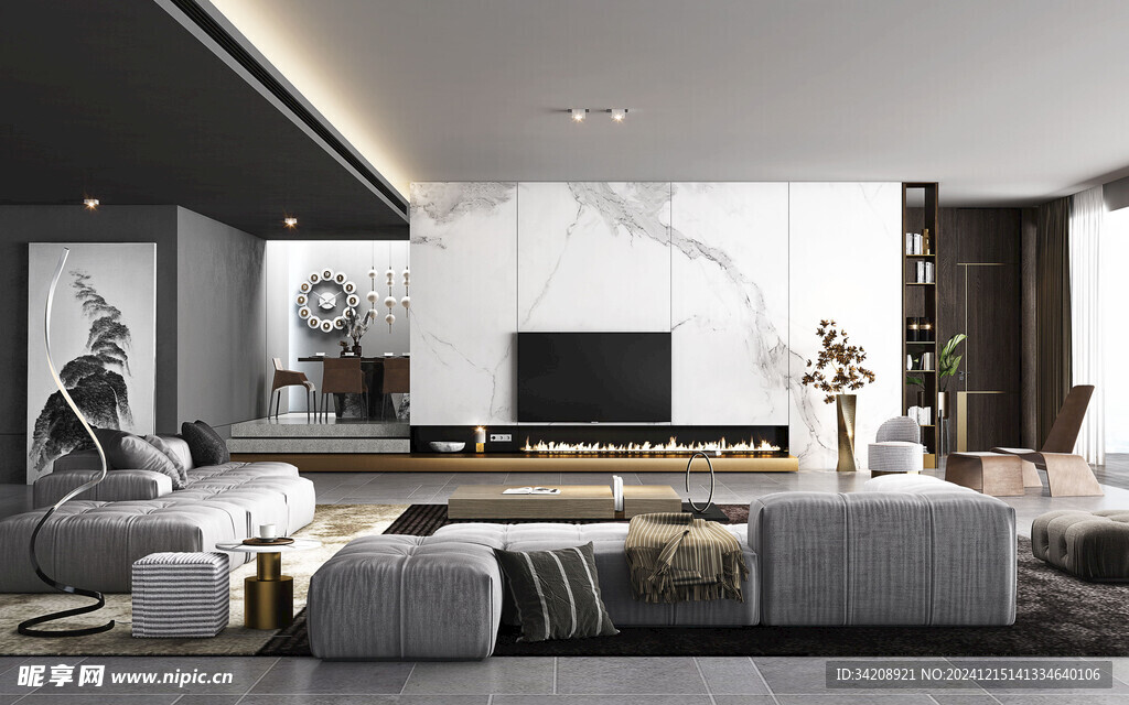 电视机满墙柜客厅装饰现代简约风