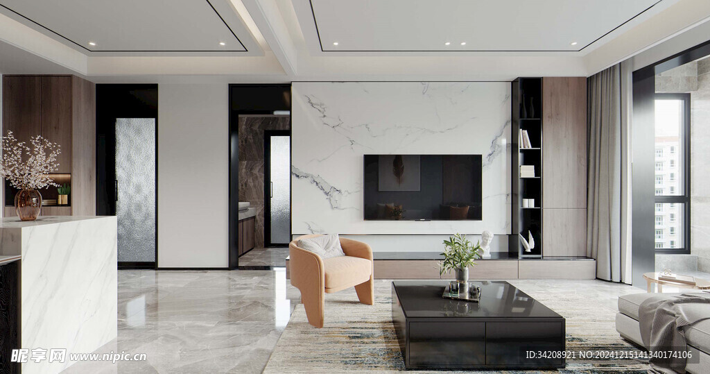 电视机满墙柜客厅装饰现代简约风