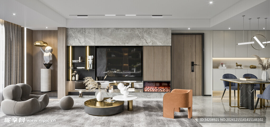 电视机满墙柜客厅装饰现代简约风