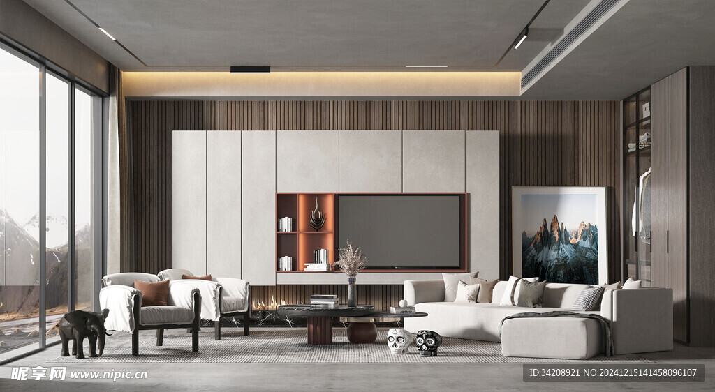 电视机满墙柜客厅装饰现代简约风