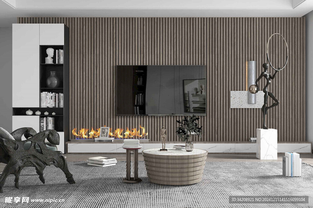 电视机满墙柜客厅装饰现代简约风