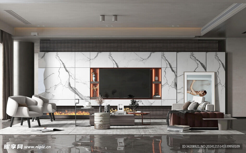 电视机满墙柜客厅装饰现代简约风