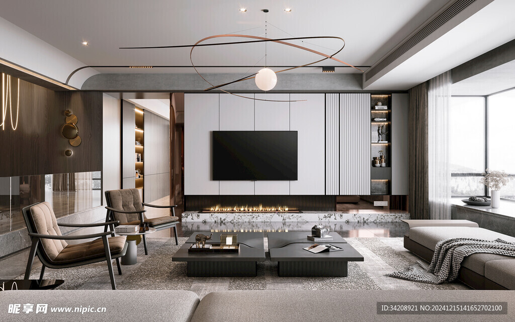 电视机满墙柜客厅装饰现代简约风