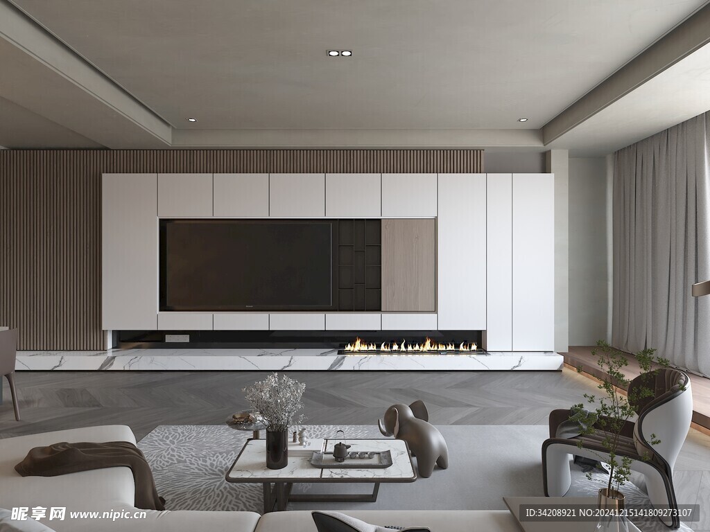 电视机满墙柜客厅装饰现代简约风