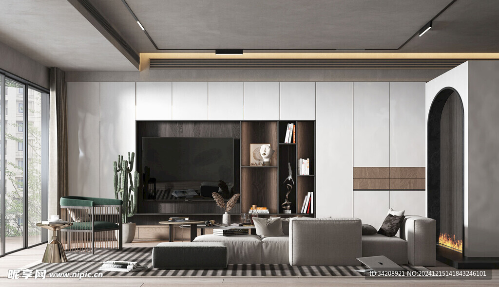 电视机满墙柜客厅装饰现代简约风