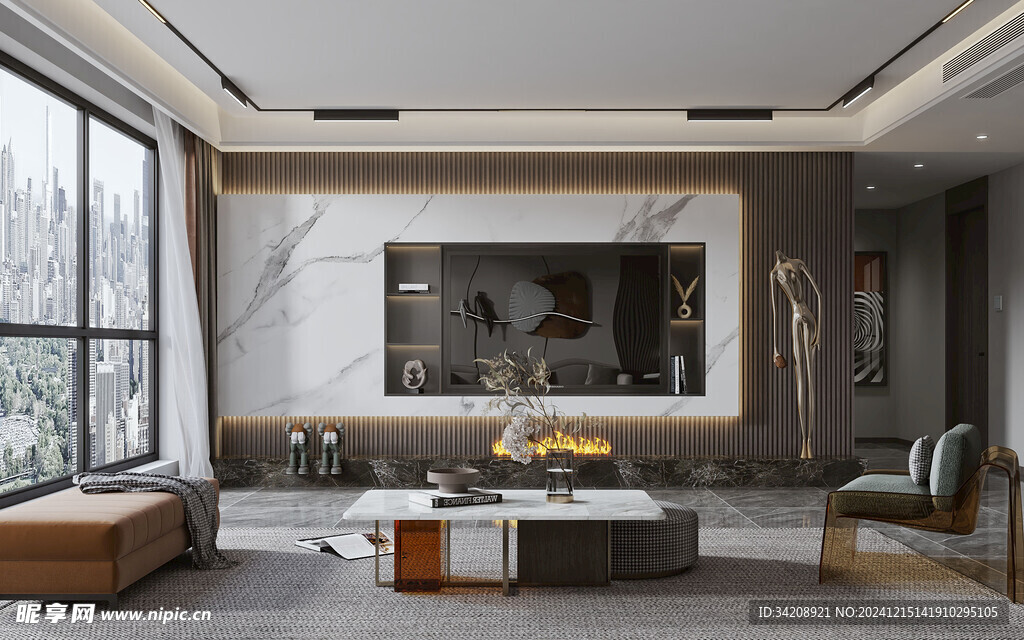 电视机满墙柜客厅装饰现代简约风