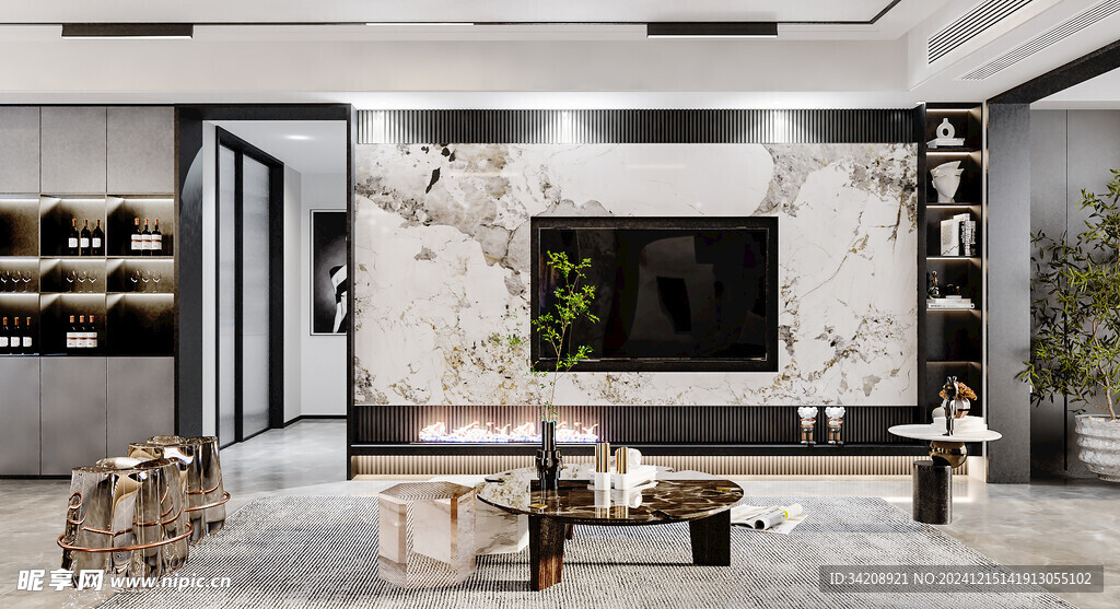 电视机满墙柜客厅装饰现代简约风