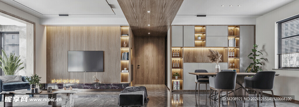 电视机满墙柜客厅装饰现代简约风