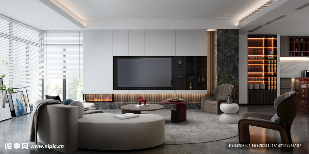 电视机满墙柜客厅装饰现代简约风