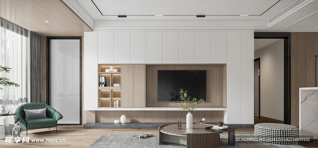 电视机满墙柜客厅装饰现代简约风