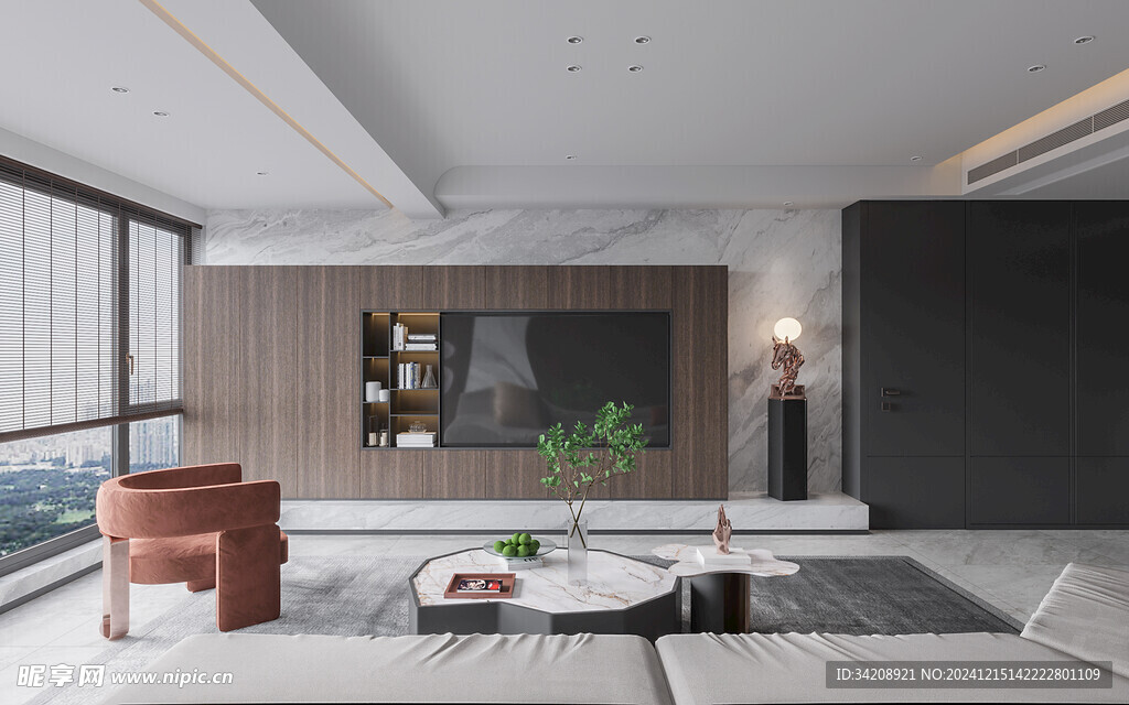 电视机满墙柜客厅装饰现代简约风