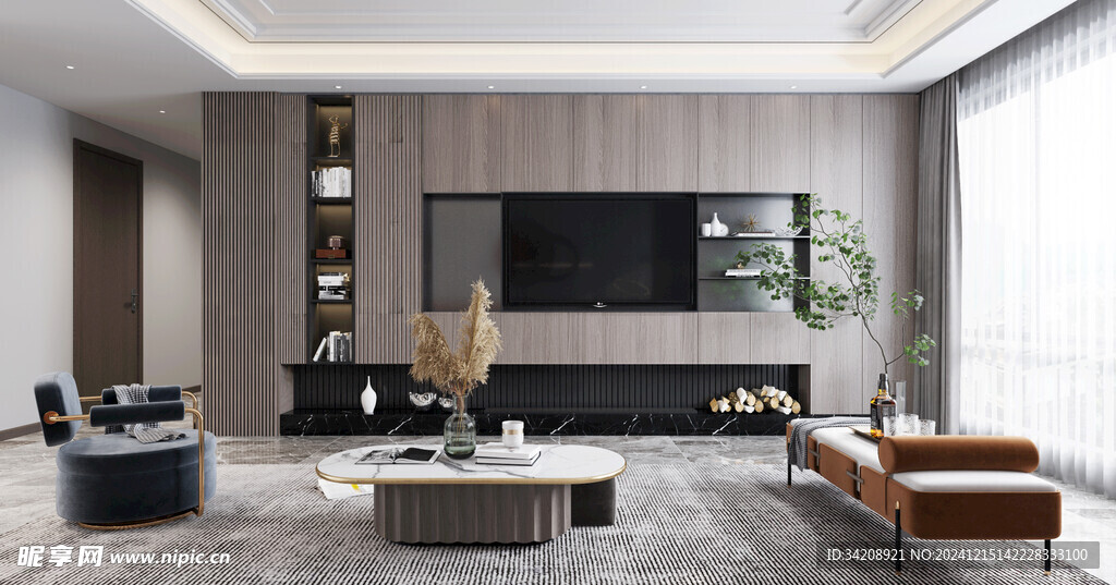 电视机满墙柜客厅装饰现代简约风