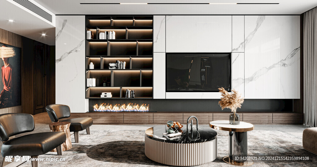 电视机满墙柜客厅装饰现代简约风