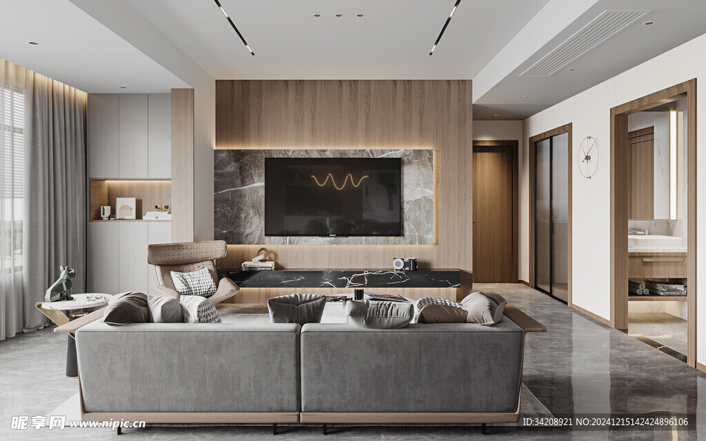 电视机满墙柜客厅装饰现代简约风