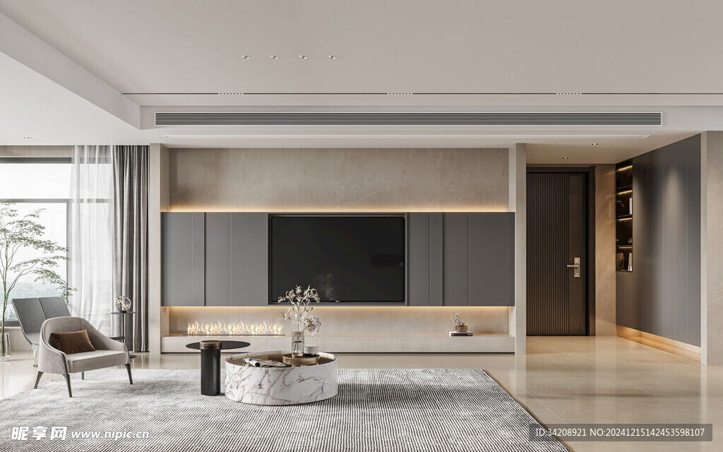 电视机满墙柜客厅装饰现代简约风