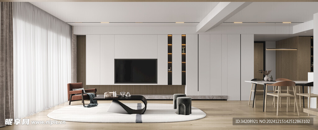 电视机满墙柜客厅装饰现代简约风