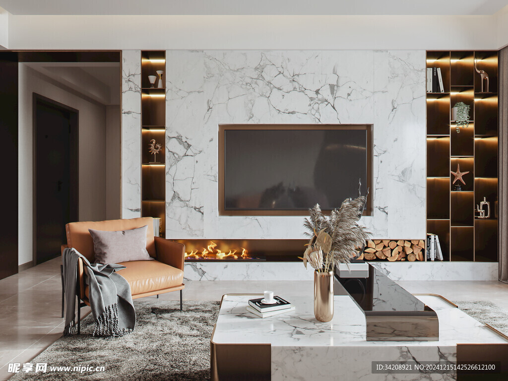 电视机满墙柜客厅装饰现代简约风