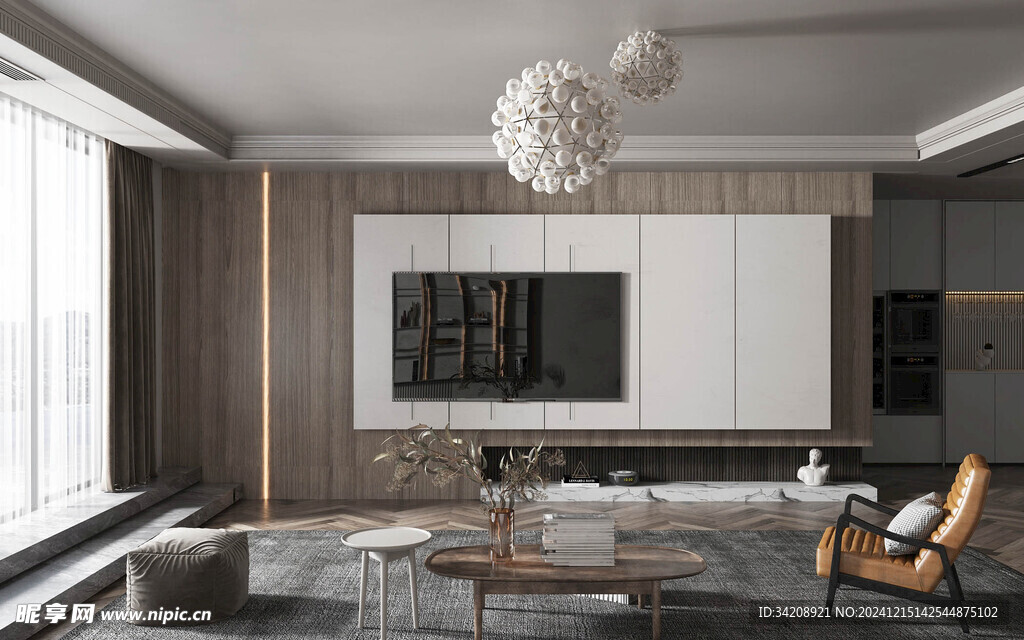 电视机满墙柜客厅装饰现代简约风