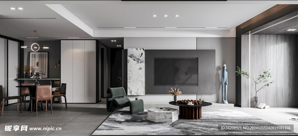 电视机满墙柜客厅装饰现代简约风