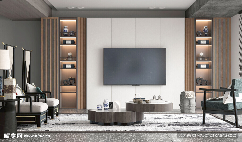 电视机满墙柜客厅装饰现代简约风