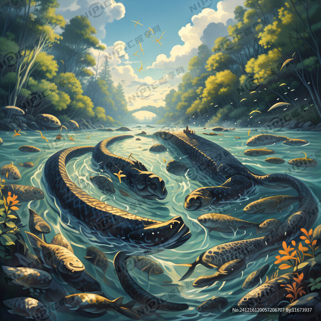 山下的河里游着一群鳝鱼