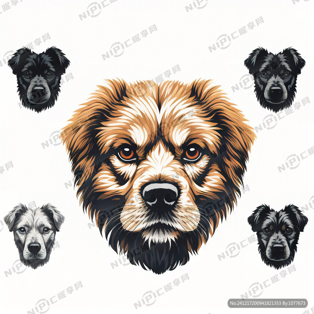 各种品种狗头的剪影图