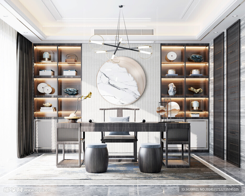 现代简约高级感新中式复古风书房