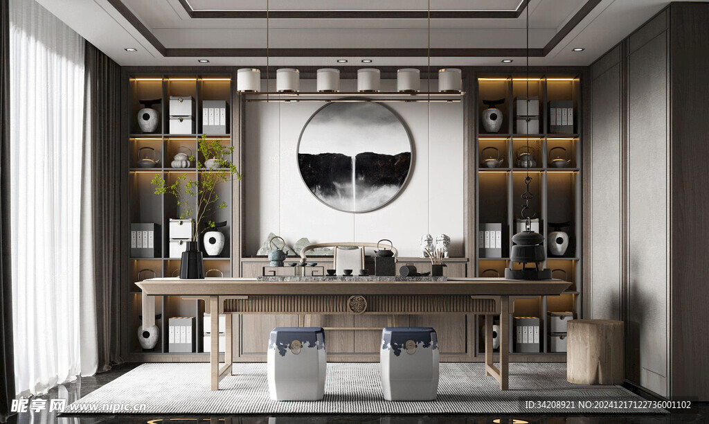 现代简约高级感新中式复古风书房