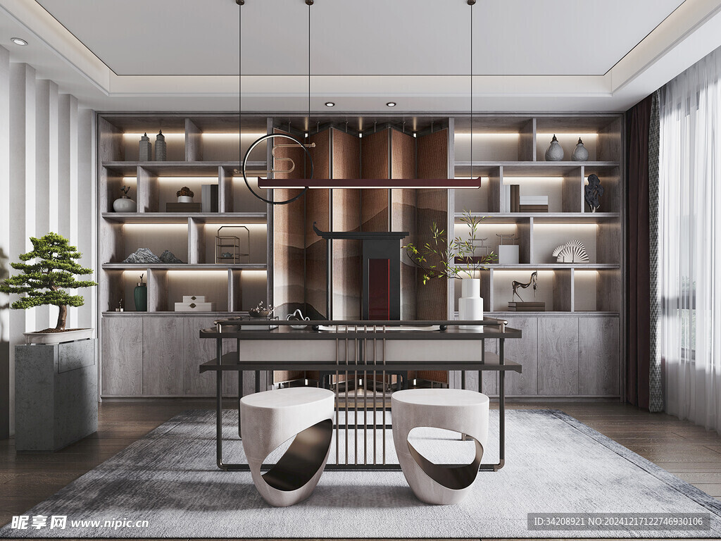 现代简约高级感新中式复古风书房