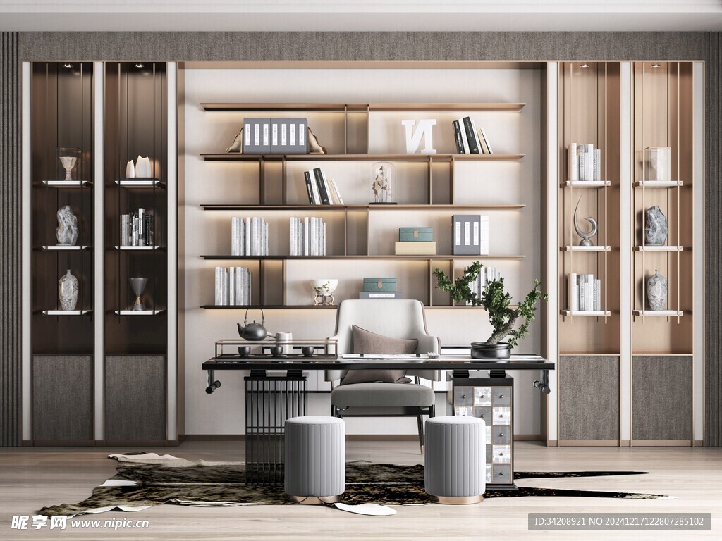 现代简约高级感新中式复古风书房