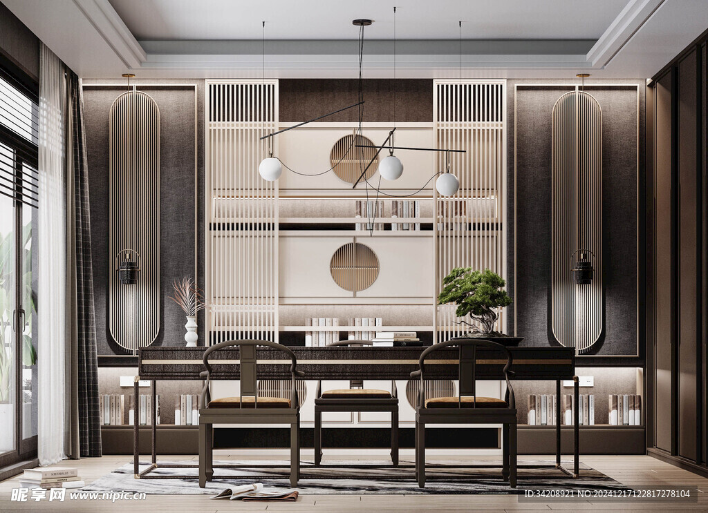 现代简约高级感新中式复古风书房