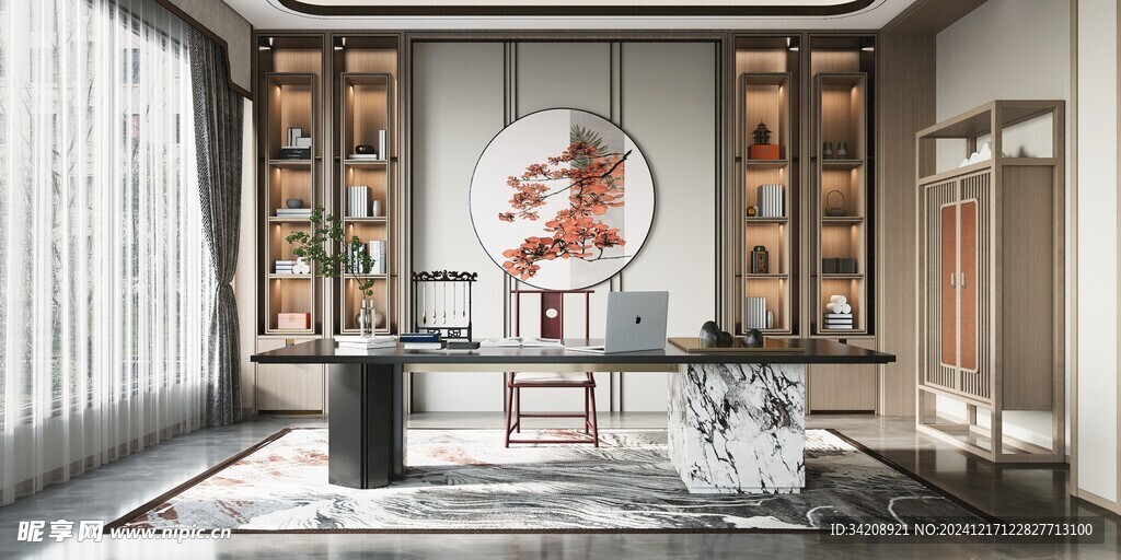 现代简约高级感新中式复古风书房