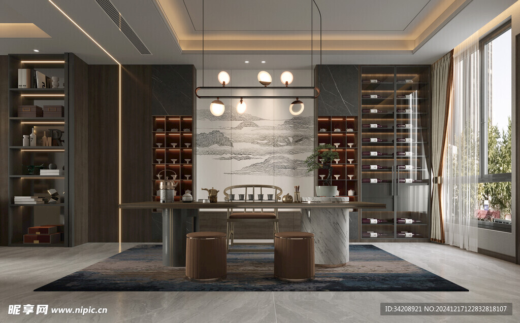 现代简约高级感新中式复古风书房