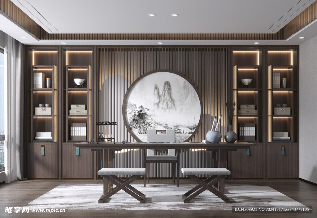 现代简约高级感新中式复古风书房