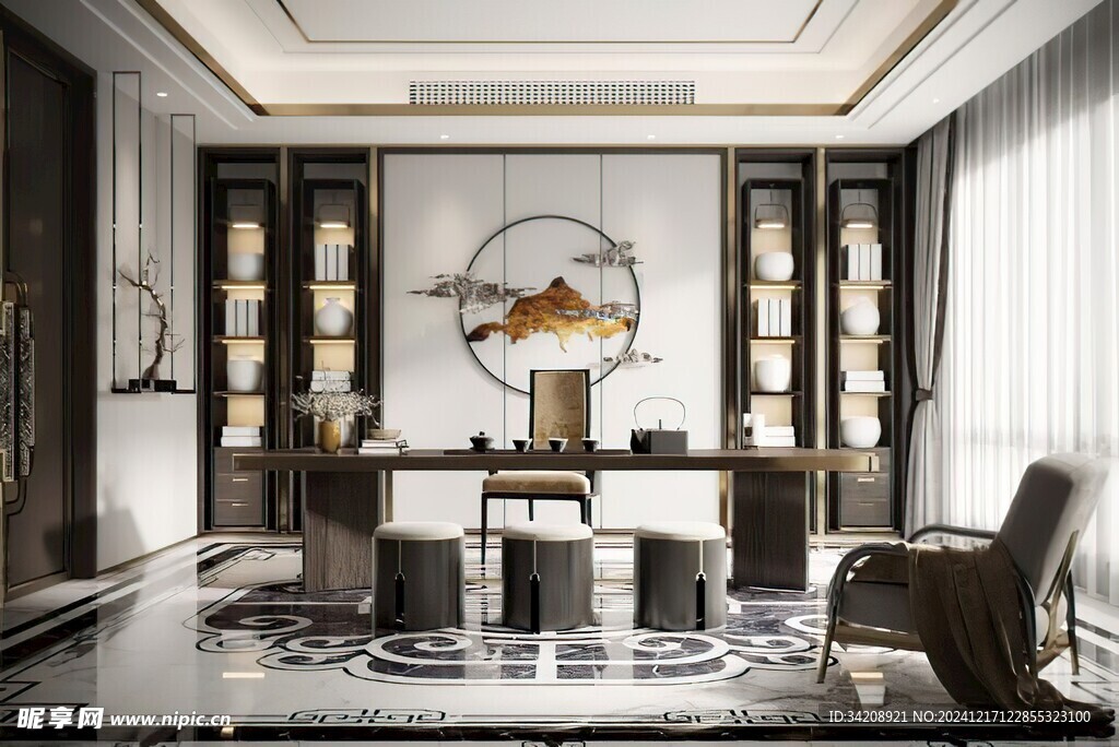 现代简约高级感新中式复古风书房