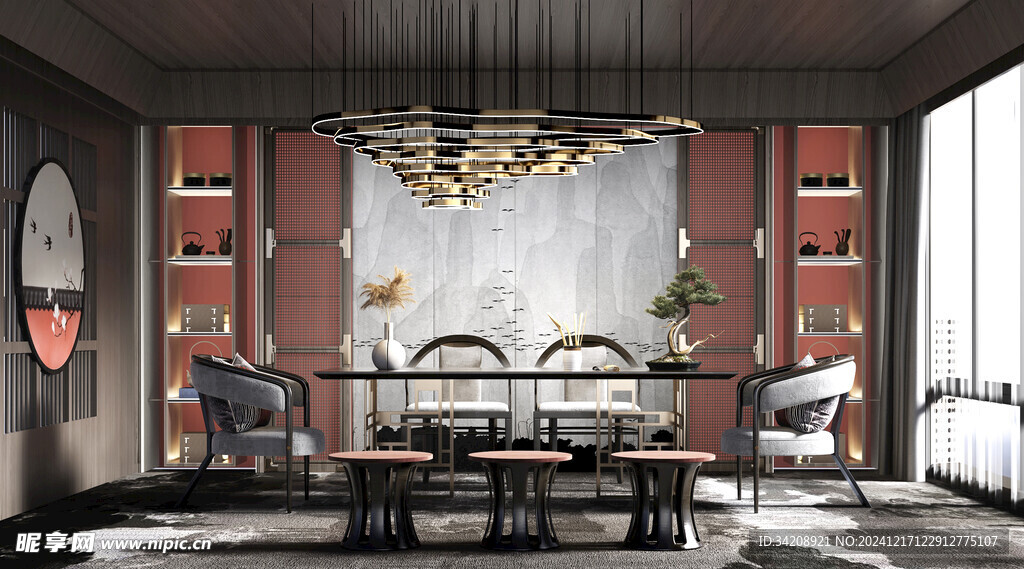 现代简约高级感新中式复古风书房