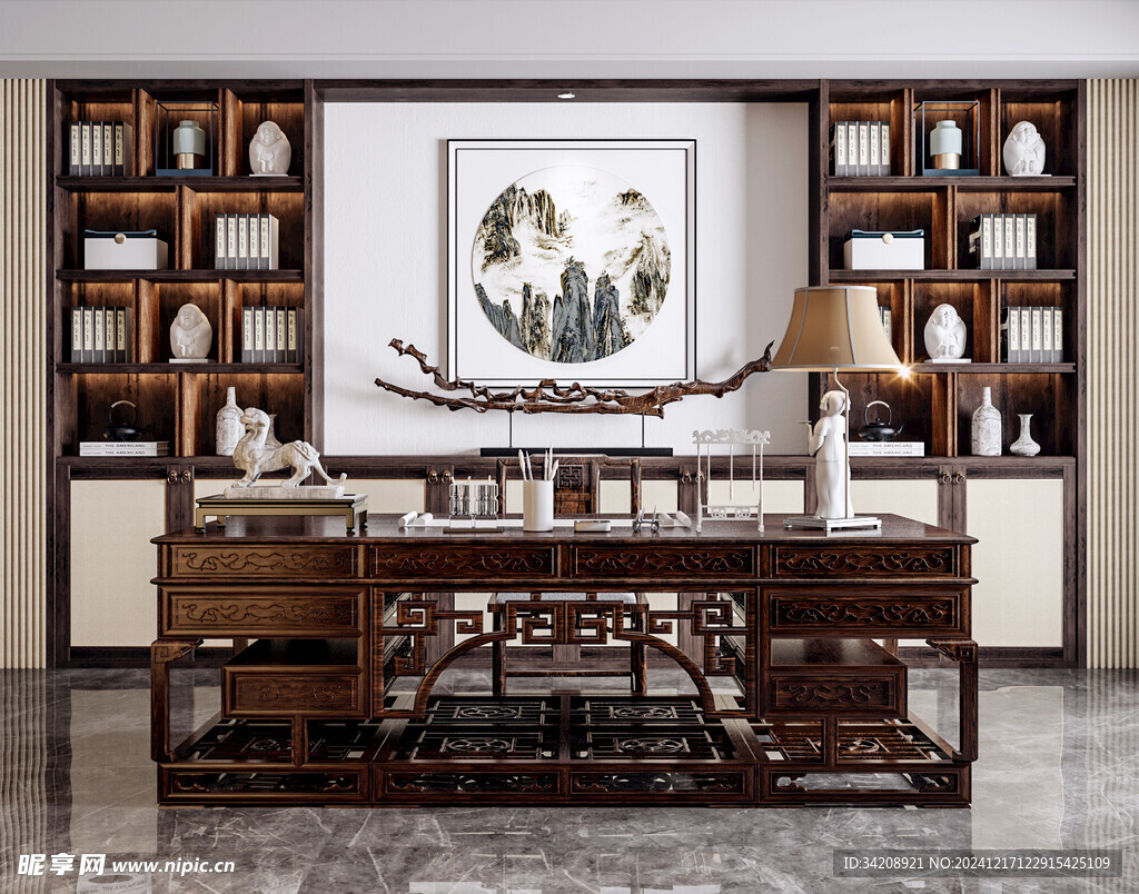 现代简约高级感新中式复古风书房