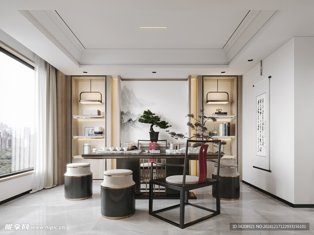 现代简约高级感新中式复古风书房