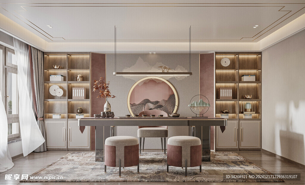 现代简约高级感新中式复古风书房