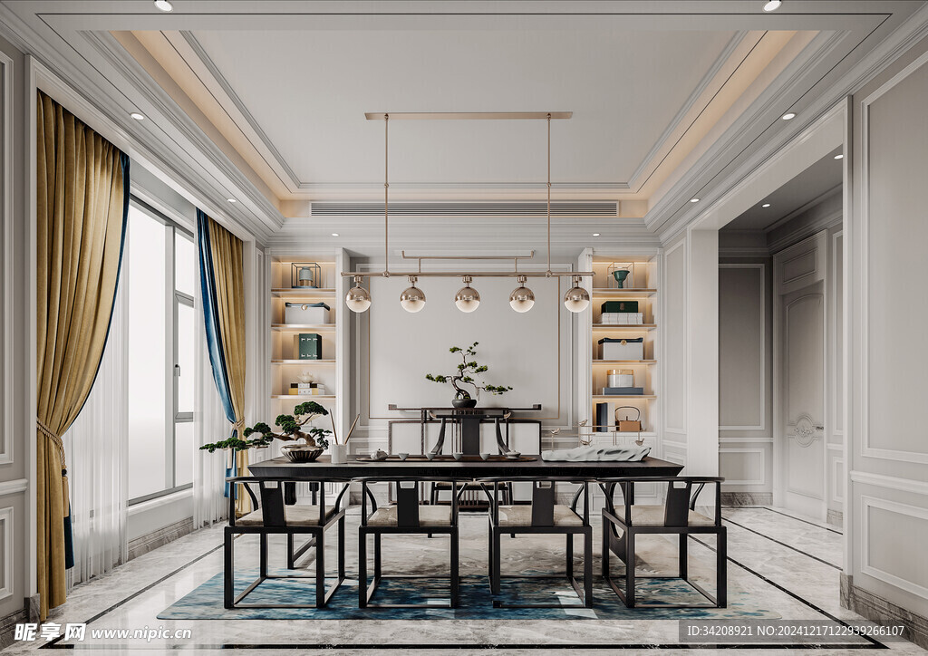 现代简约高级感新中式复古风书房