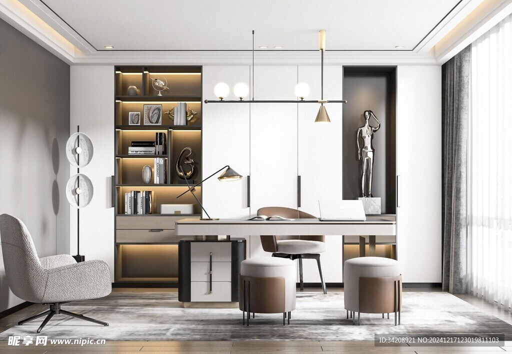 现代简约高级感多功能新中式书房