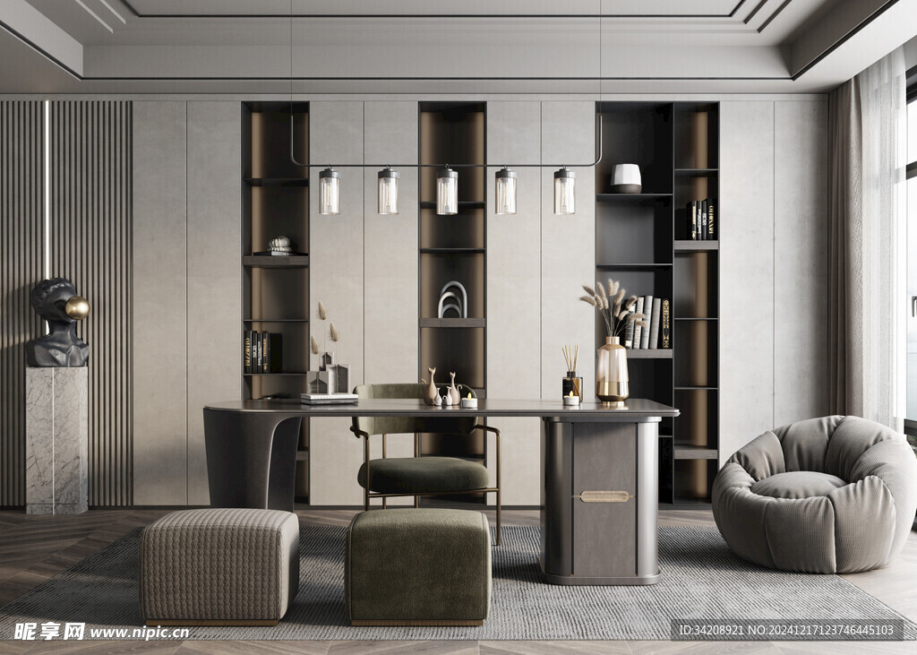 现代简约高级感多功能新中式书房