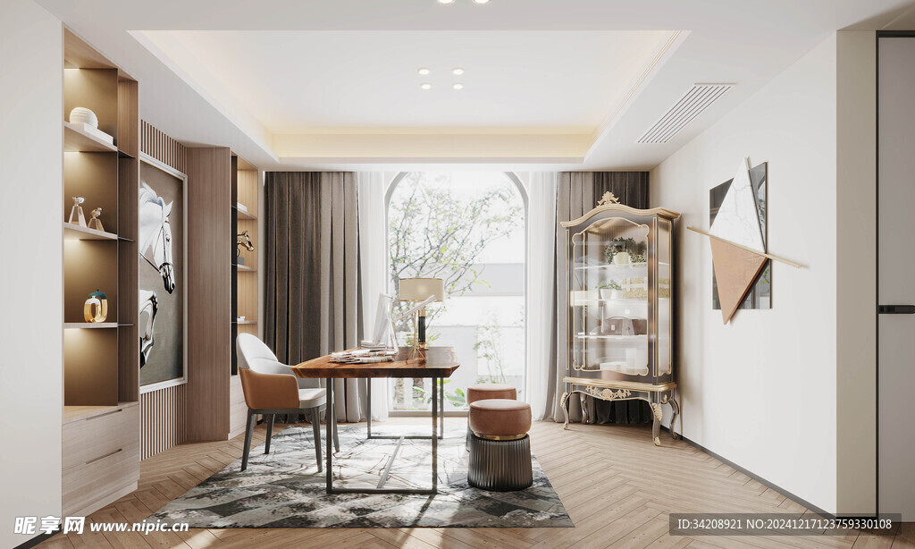 现代简约高级感多功能新中式书房