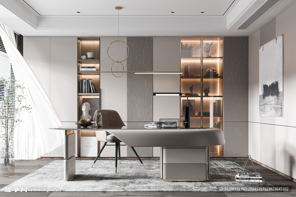 现代简约高级感多功能新中式书房