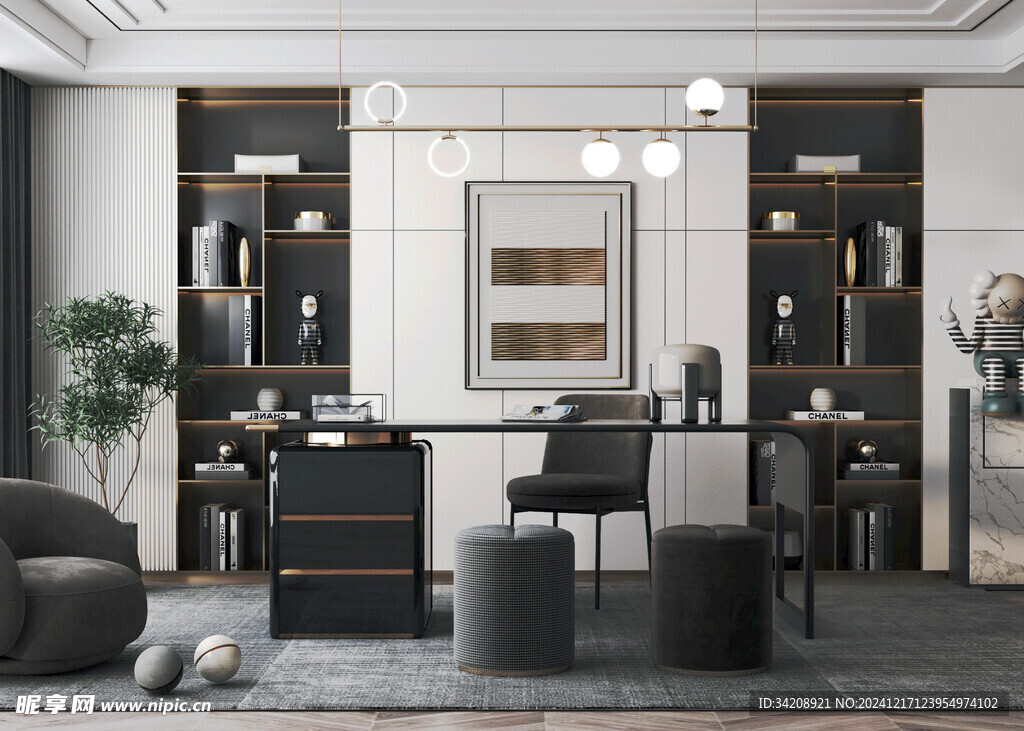 现代简约高级感多功能新中式书房