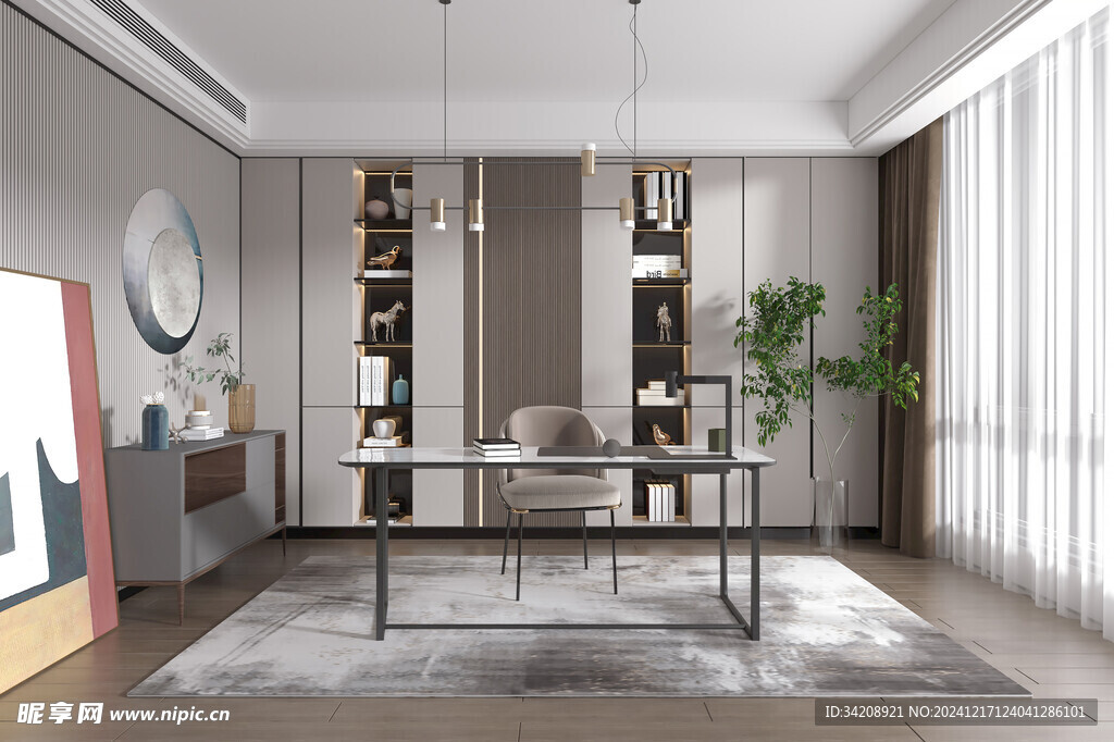 现代简约高级感多功能新中式书房